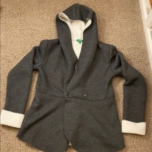 A gray fluffy sweater